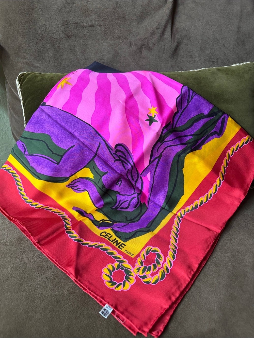 Celine Large Vibrant Pink & Purple Graphic Silk Scarf LETs Have Fun Low price - Picture 5 of 5